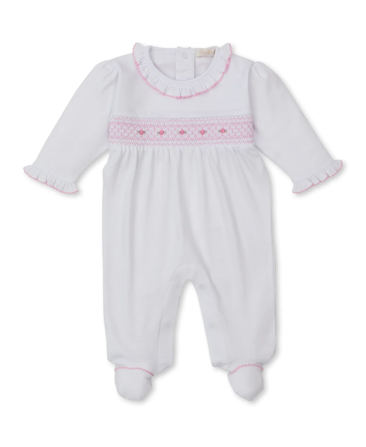 WHITE/PINK SMOCKED FOOTIE