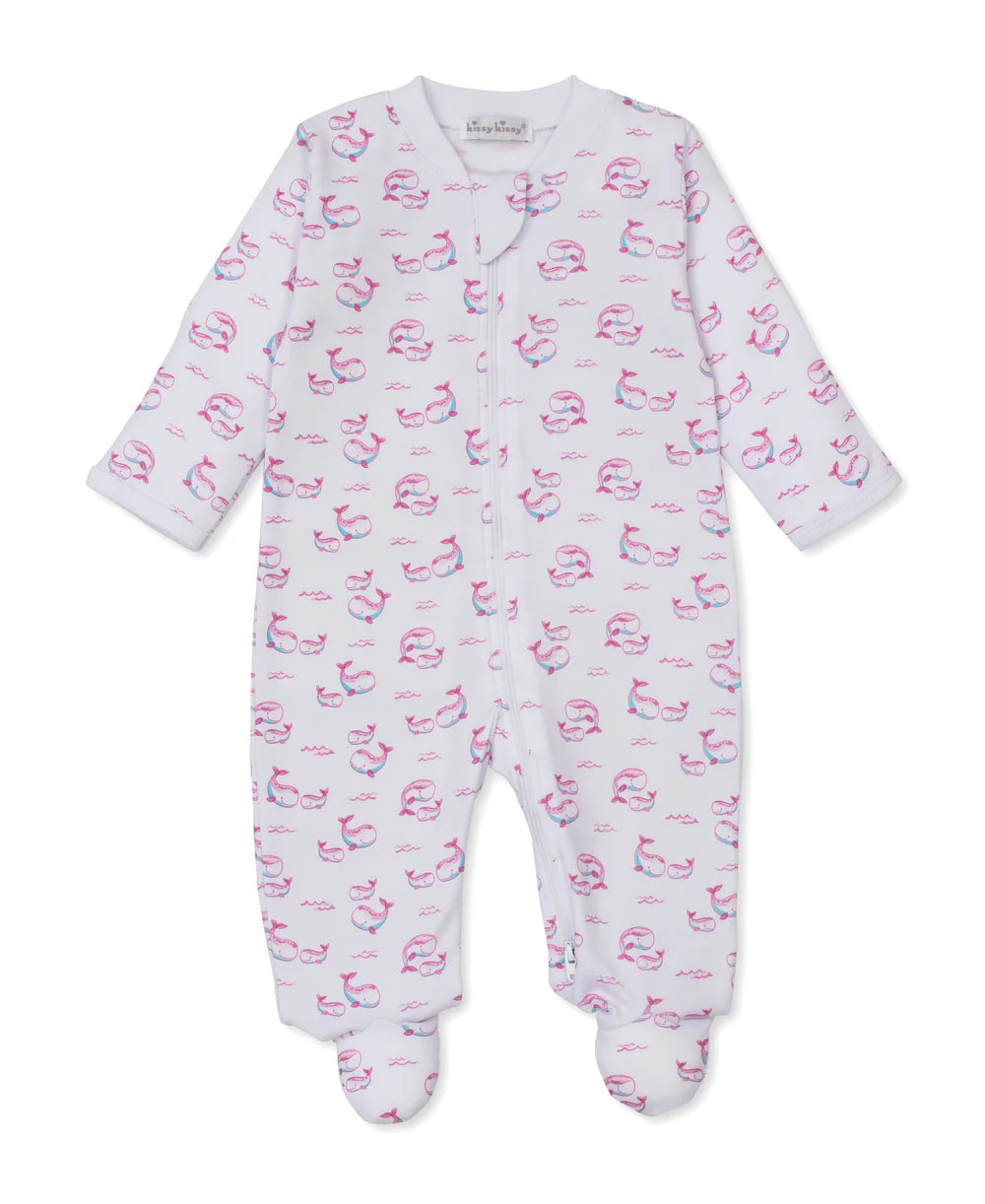 PINK WHALE PODS ZIP FOOTIE