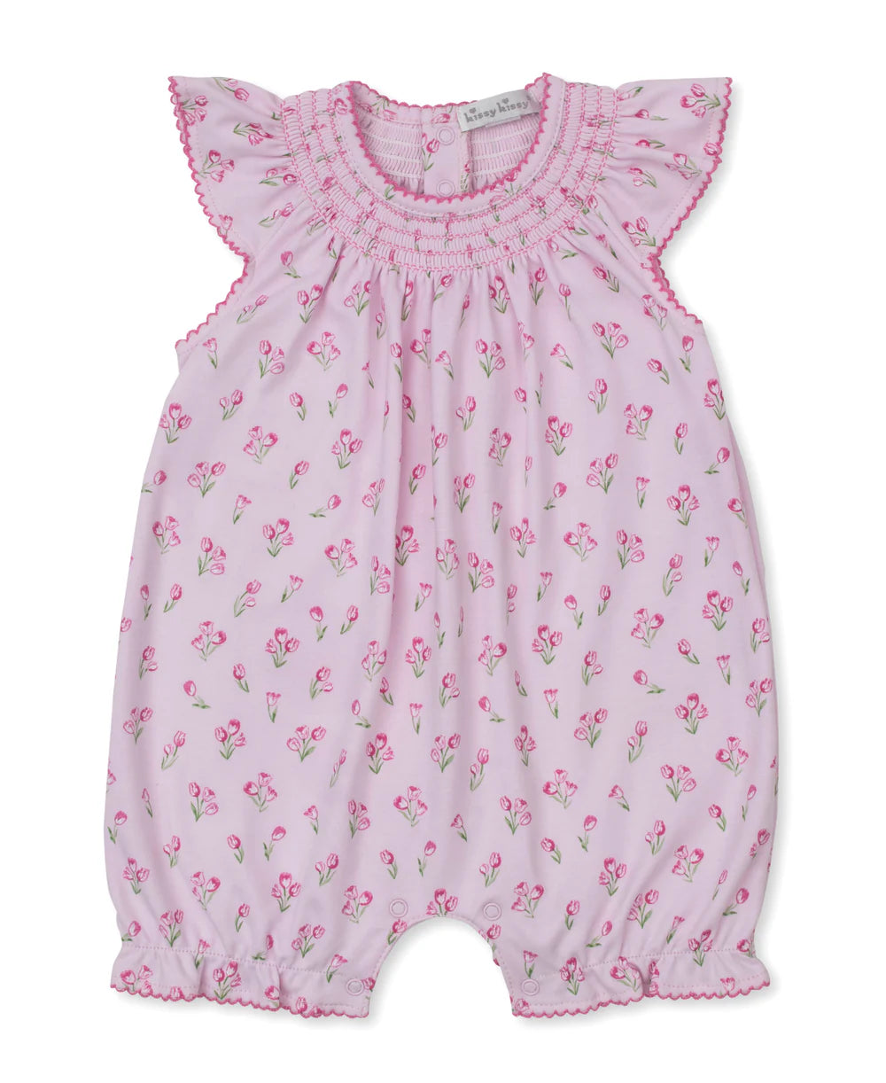 TIMELESS TULIPS PINK SHORT PLAYSUIT