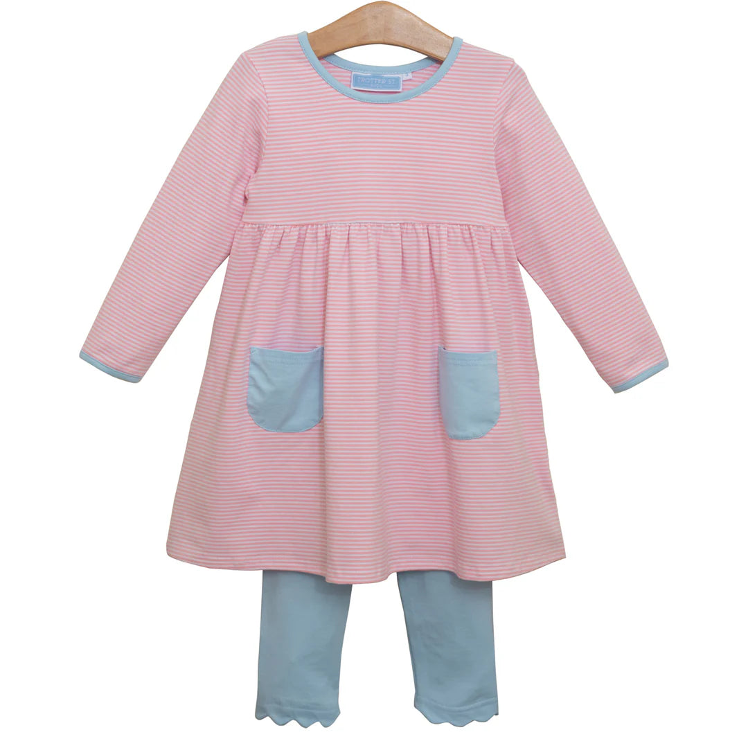 ANNIE PANTS SET LT PINK STRIPE/LT BLUE
