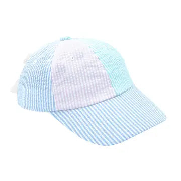 Bow Baseball Hat in Multicolor Seersucker (Girls)