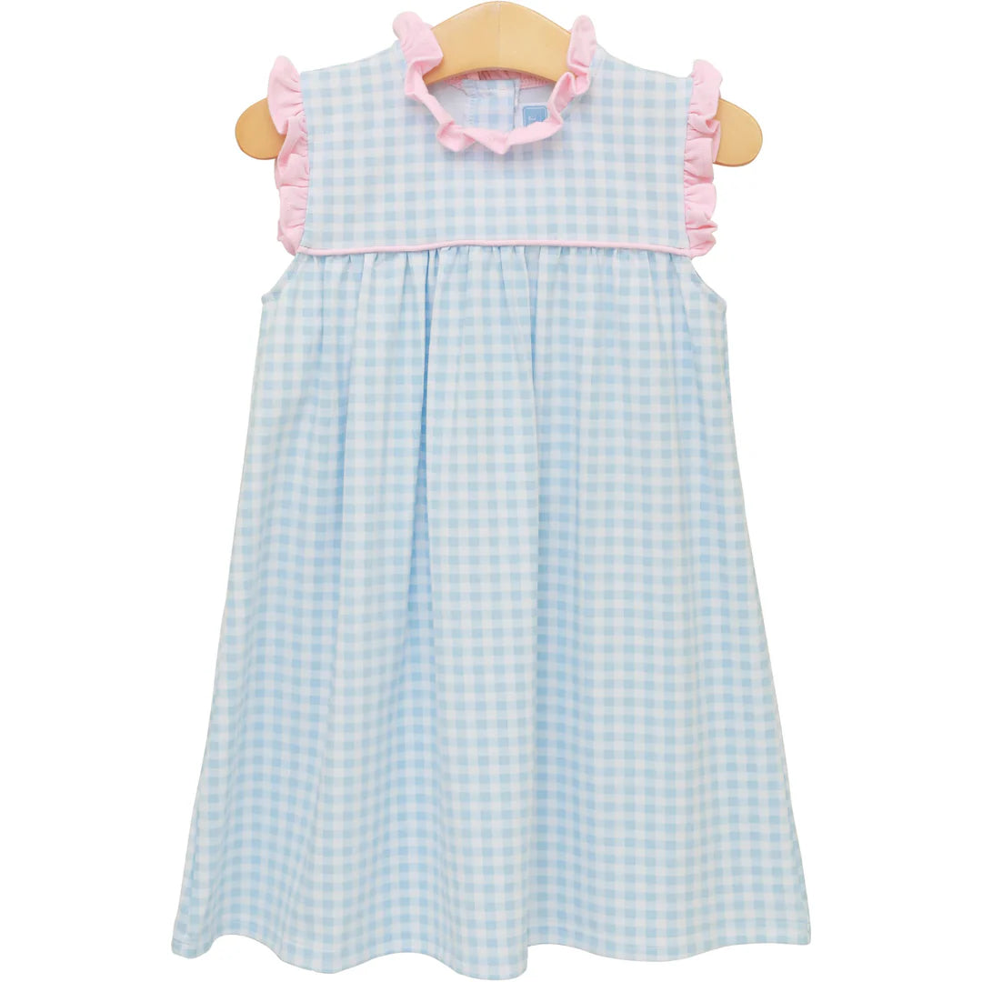 MEREDITH DRESS LT BLUE GING/PINK