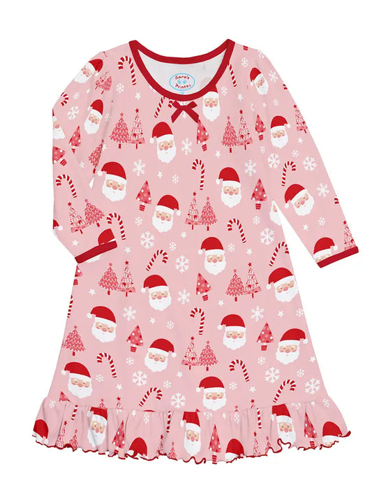 Pink Santa Christmas Whirl-And-Twirl Long-Sleeve Nightgown