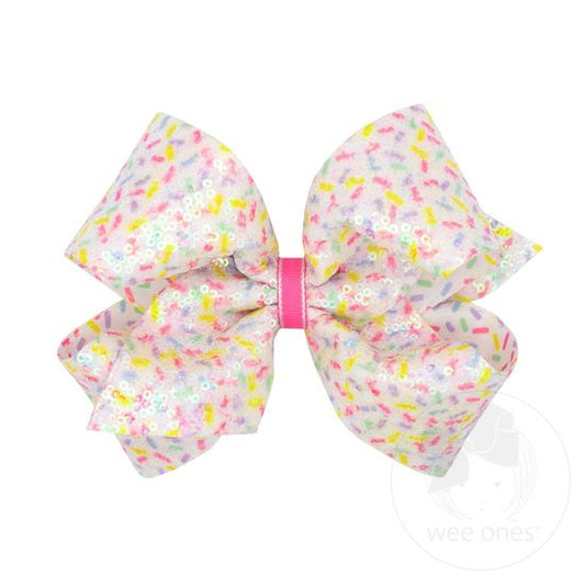 King Colorful Confetti Printed Sequin Grosgrain Hair Bow