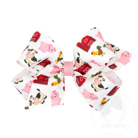 Farm-themed Barnyard Animals Printed Grosgrain Hair Bow