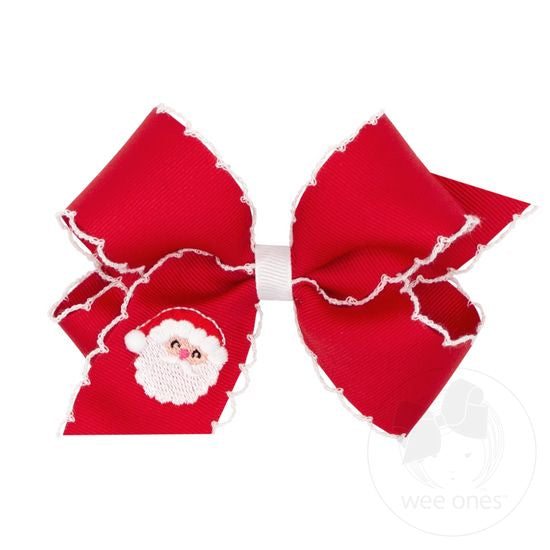 Medium Grosgrain Hair bow with Moonstitch Edge and Holiday-themed Embroidery