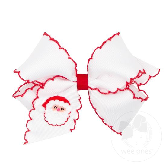 Medium Grosgrain Hair bow with Moonstitch Edge and Holiday-themed Embroidery