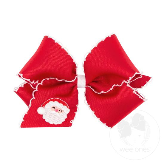 King Grosgrain Hair bow with Moonstitch Edge Holiday-themed Embroidery