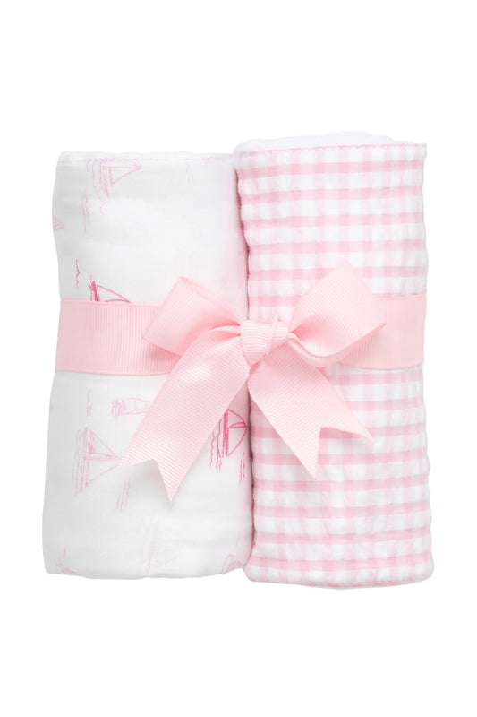 SAILBOAT SET OF TWO BURPS PINK