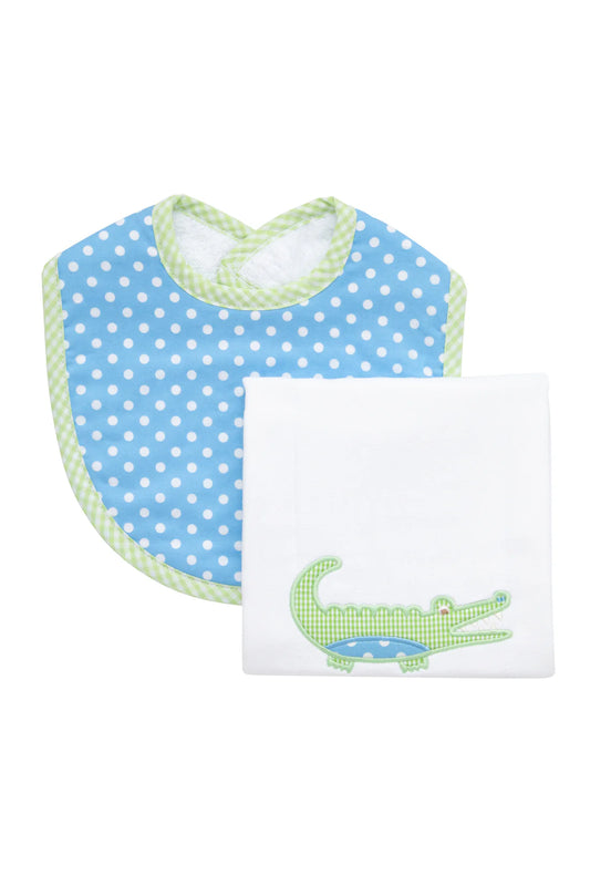 BLUE ALLIGATOR BASIC BIB & BURP SET