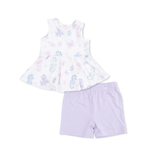 FLORAL SEA CREATURES PEPLUM SET