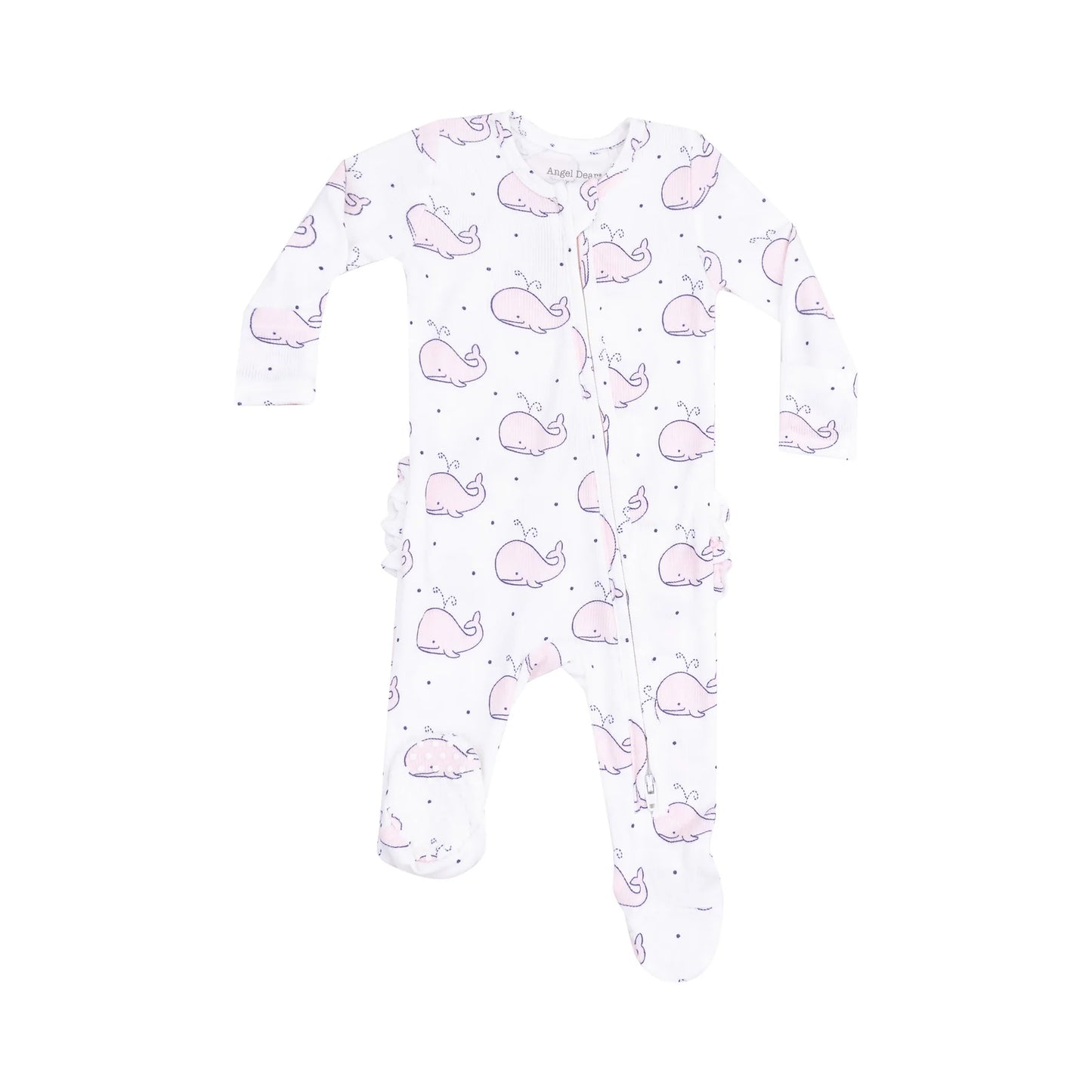 BUBBLY WHALE PINK ZIPPER RUFFLE FOOTIE