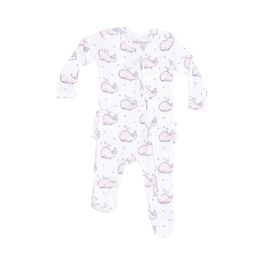 BUBBLY WHALE PINK ZIPPER RUFFLE FOOTIE
