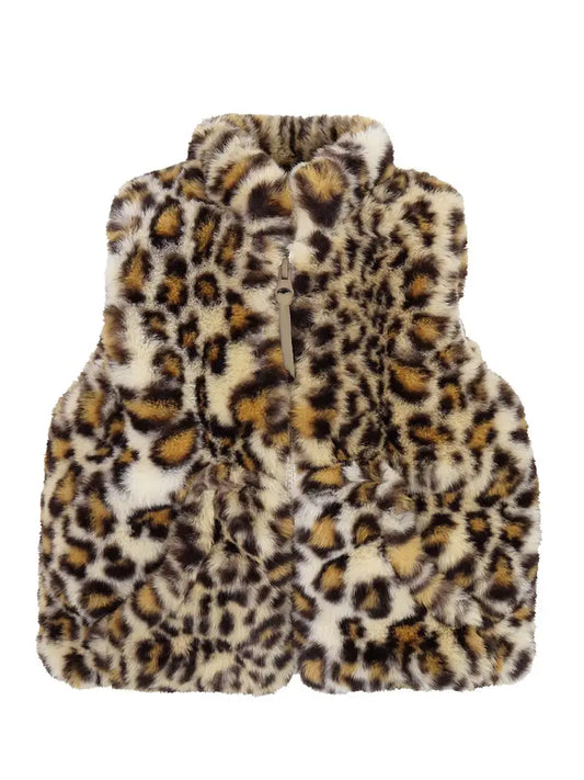 Widgeon - Faux Fur Zip Front Vest - Golden Leopard