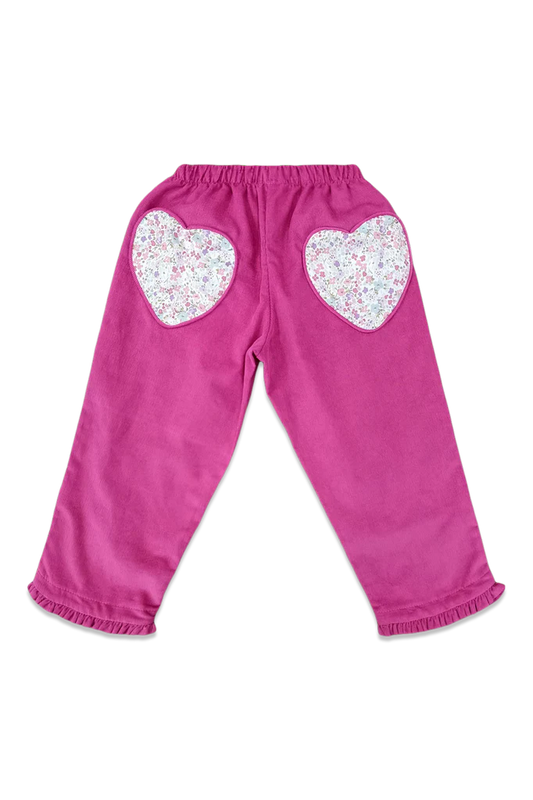 RUFFLE ON PANT ASTER FLORAL HOT PINK CORD