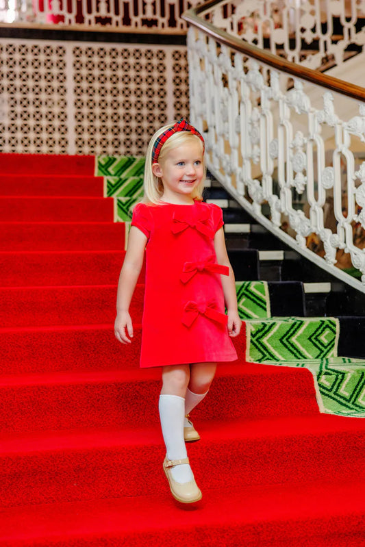 BETTS BOW DRESS RED VELVETEEN