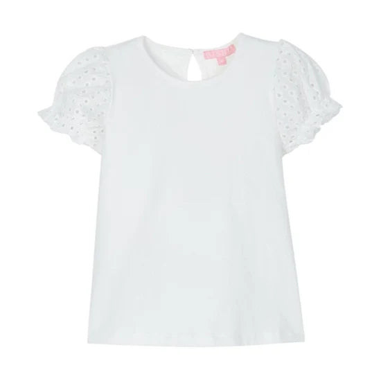 CONTRAST SLEEVE TEE WHITE EYELET