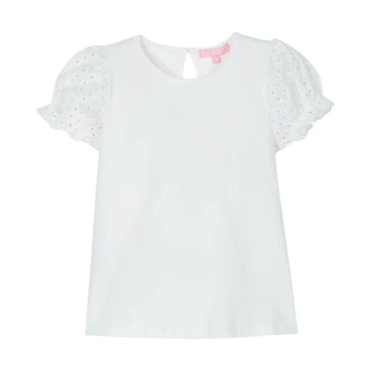 CONTRAST SLEEVE TEE WHITE EYELET