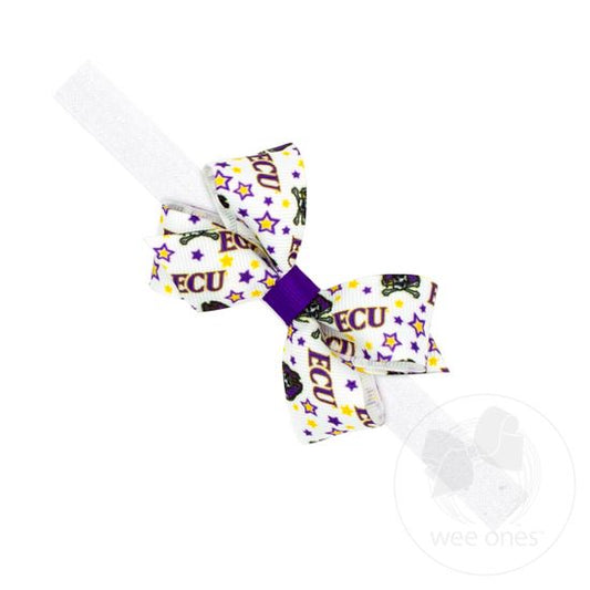 Mini Signature Collegiate Logo Print Grosgrain Hair Bow on Elastic Baby Band