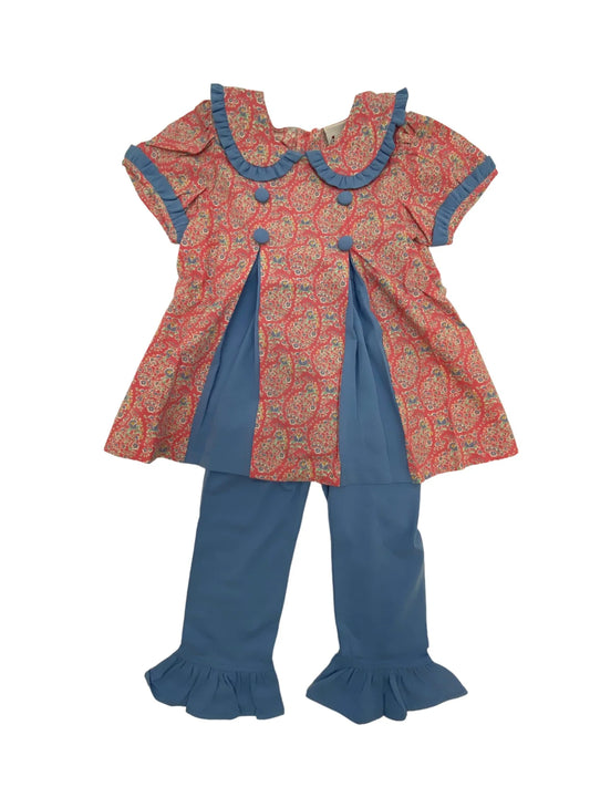 Salmon Paisley Pleat Pant Set