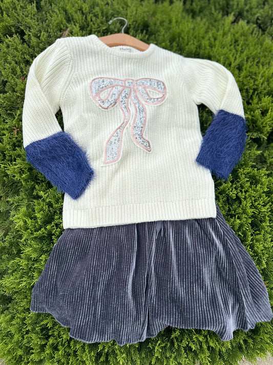 Sequin Bow Fluffy Sleeve Sweater