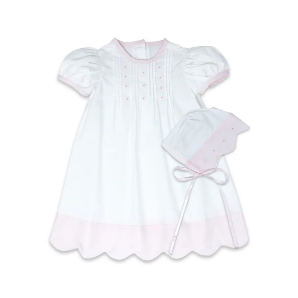 DAYGOWN SET BLESSINGS WHITE/PINK SCALLOP