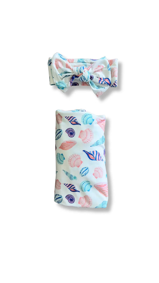 SALLY'S SEASHELLS BOW/SWADDLE SET