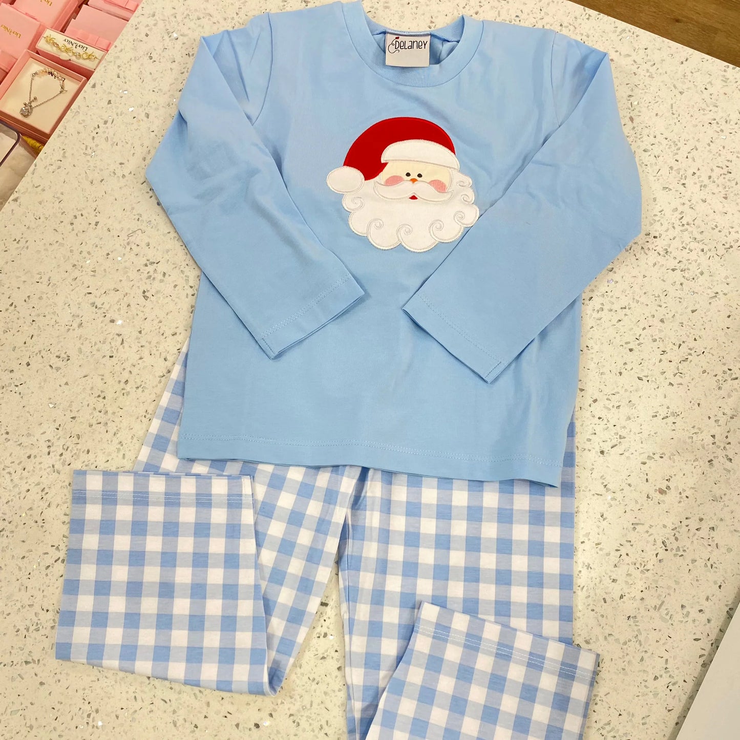 Blue Santa Applique Pant Set