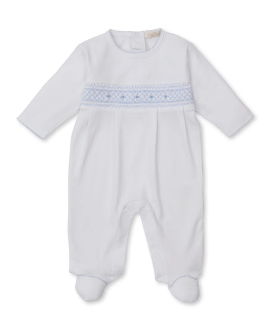 WHITE/BLUE SMOCKED FOOTIE