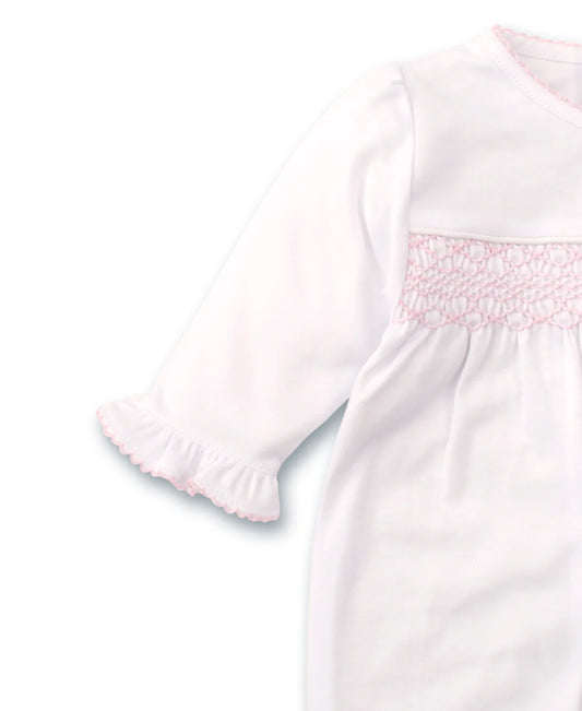 WHITE/PINK TRIM SMOCK FOOTIE
