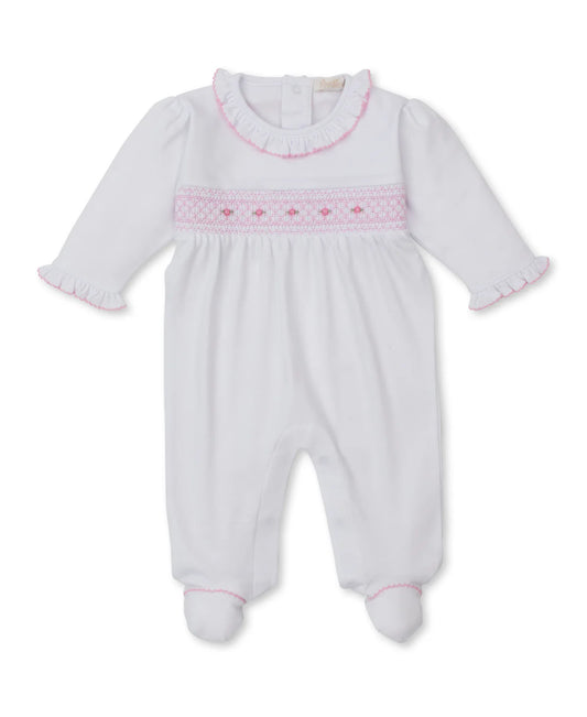 WHITE/PINK SMOCKED FOOTIE