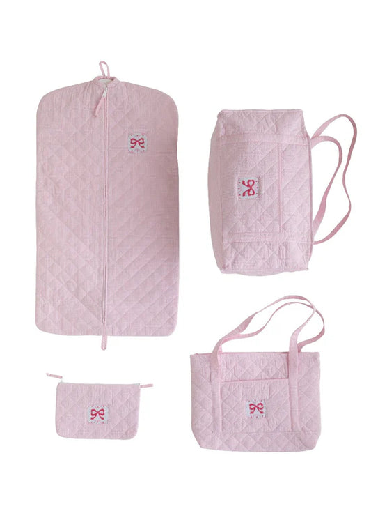 QUILTED LUGGAGE SET PINK BOW