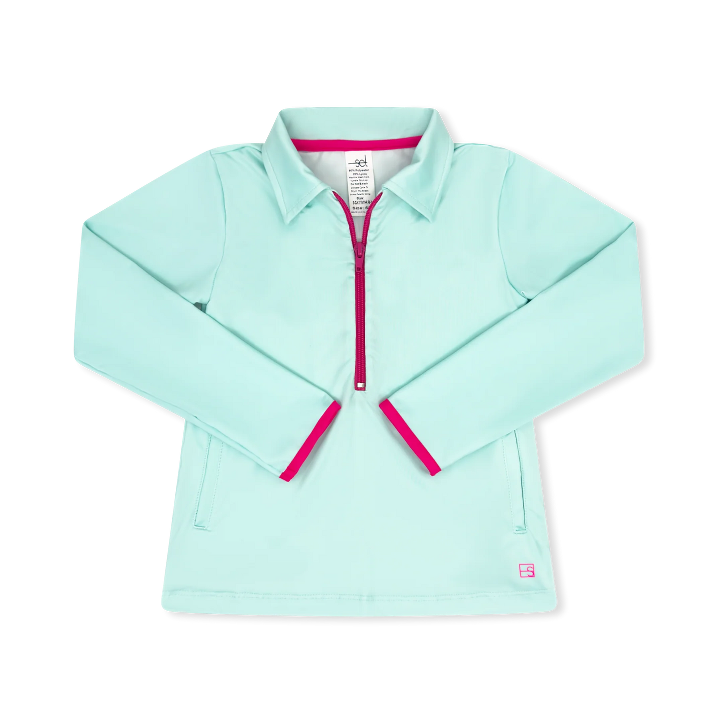 Heather Half Zip - Cool Mint, Power Pink