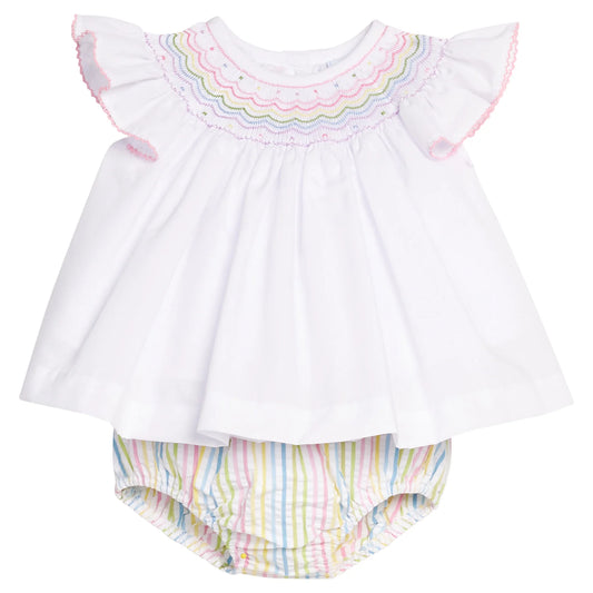 RAINBOW SMOCKED BISHOP DIAPER SET