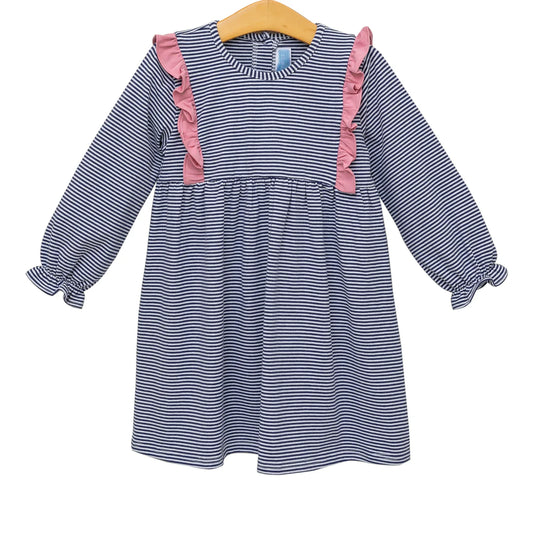 OLIVIA DRESS NAVY STRIPE/PINK