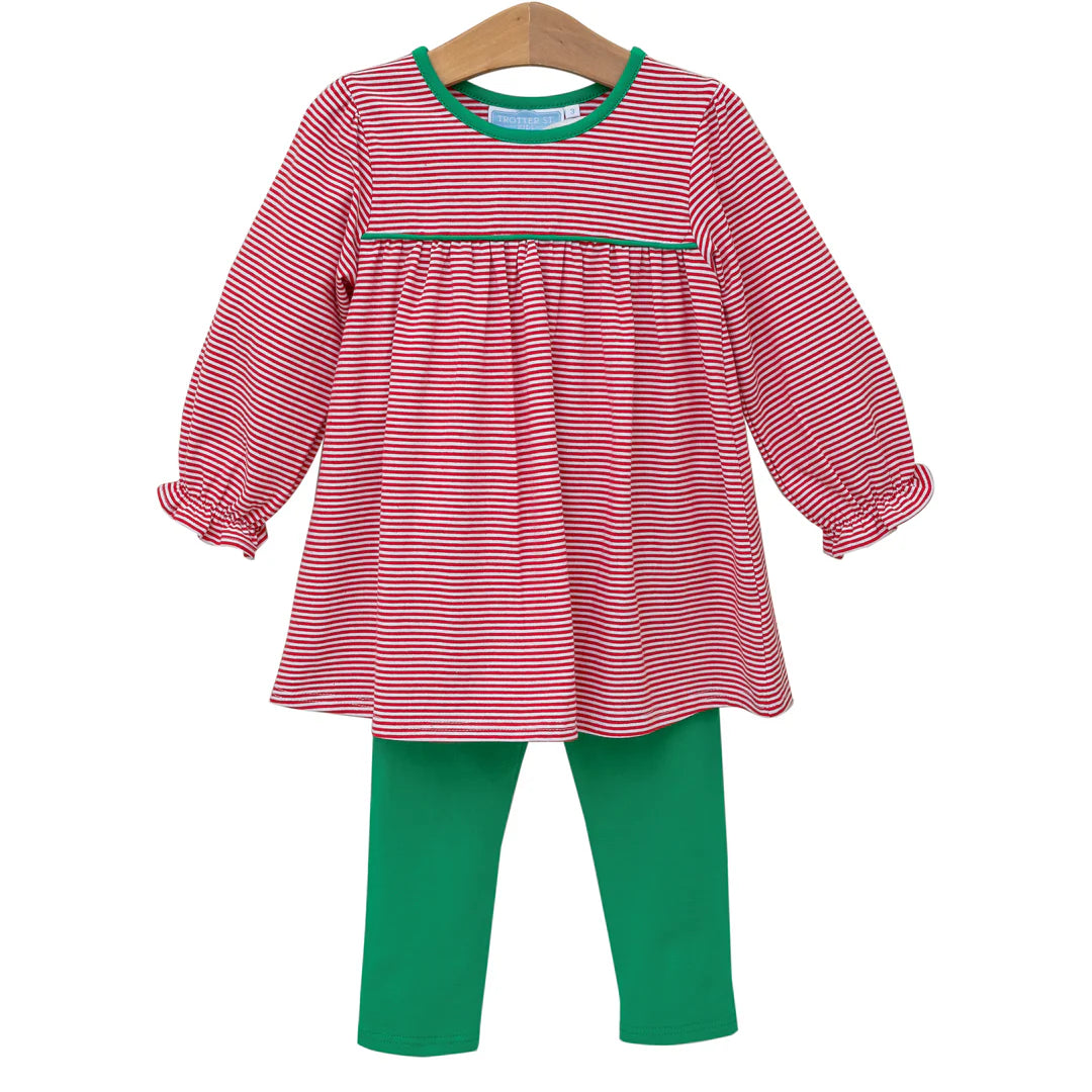 ELLIE PANT SET RED/GREEN STRIPE