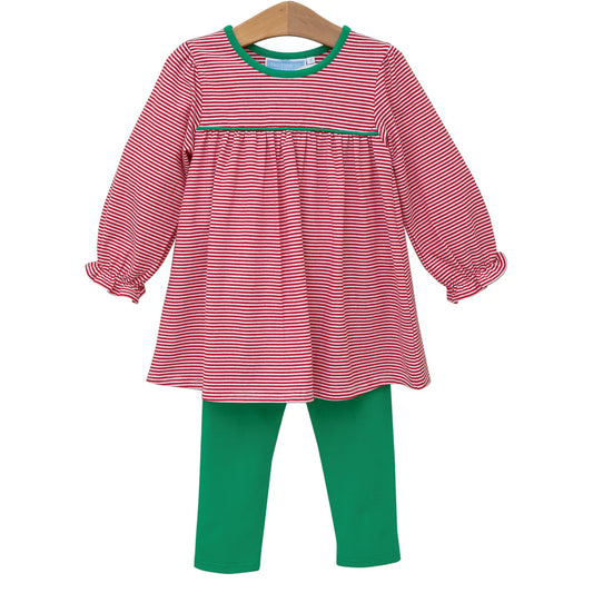 ELLIE PANT SET RED/GREEN STRIPE