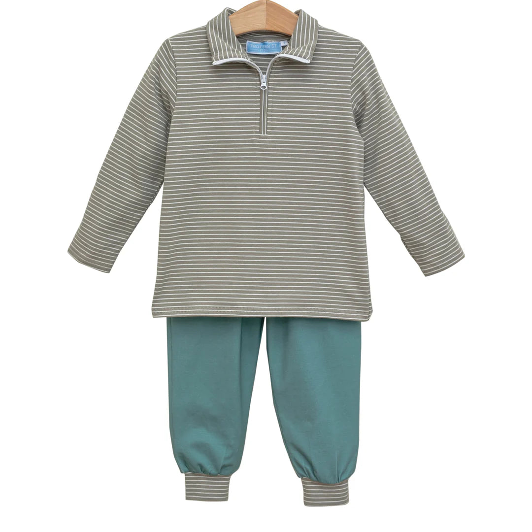 TUCKER PULLOVER SET BEIGE STRIPE/SAGE
