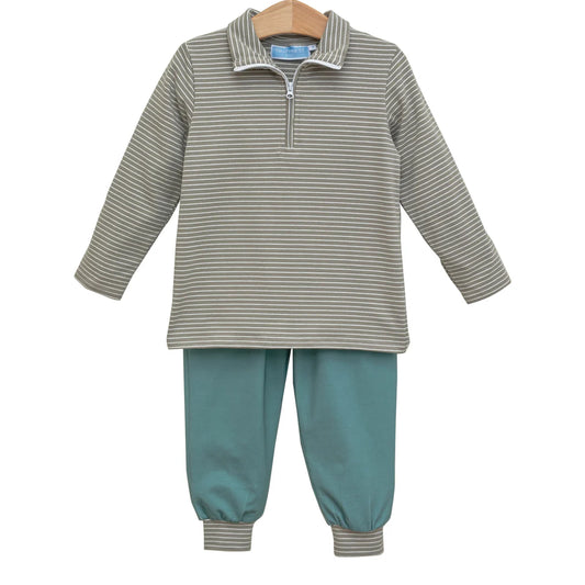 TUCKER PULLOVER SET BEIGE STRIPE/SAGE