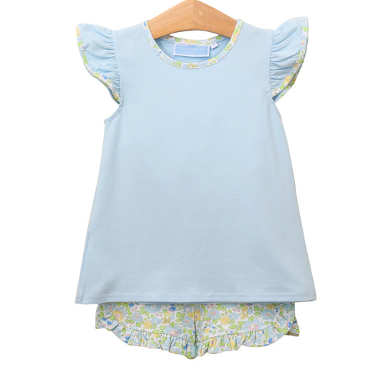 BLOOMING RUFFLE FLORAL SHORT SET