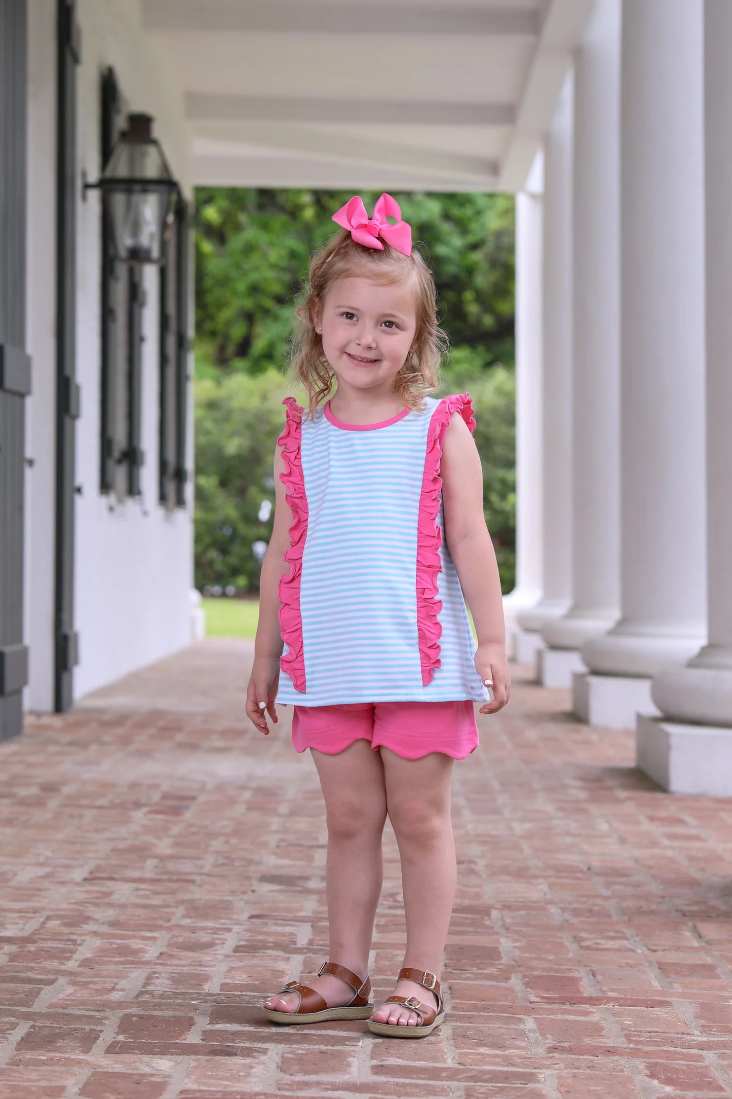 HAZEL SHORT SET AQUA STRIPE/PINK