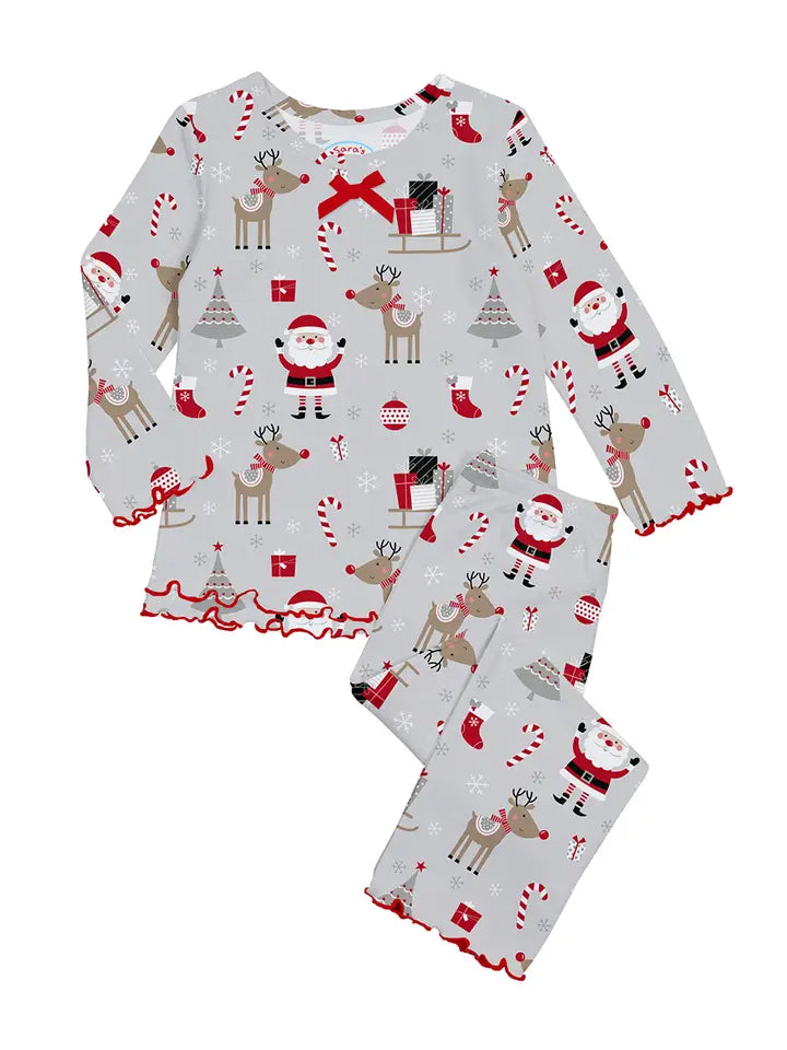 Christmas Icon Print Girls Ruffle Top & Pant Pajama Set