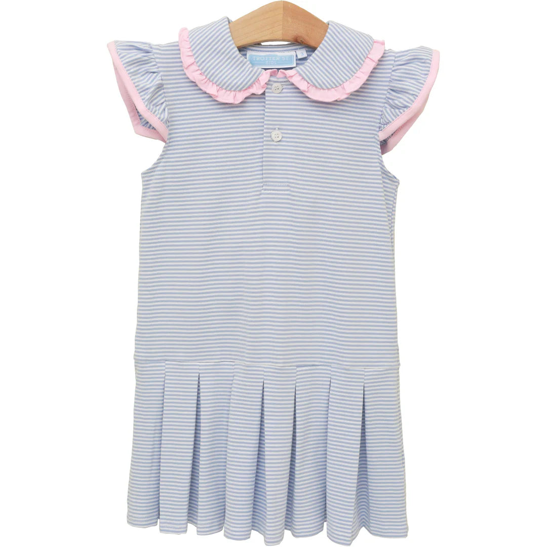 CAMILLA DRESS DUSTY BLUE STRIPE/PINK
