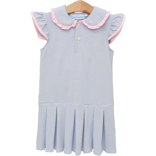 CAMILLA DRESS DUSTY BLUE STRIPE/PINK