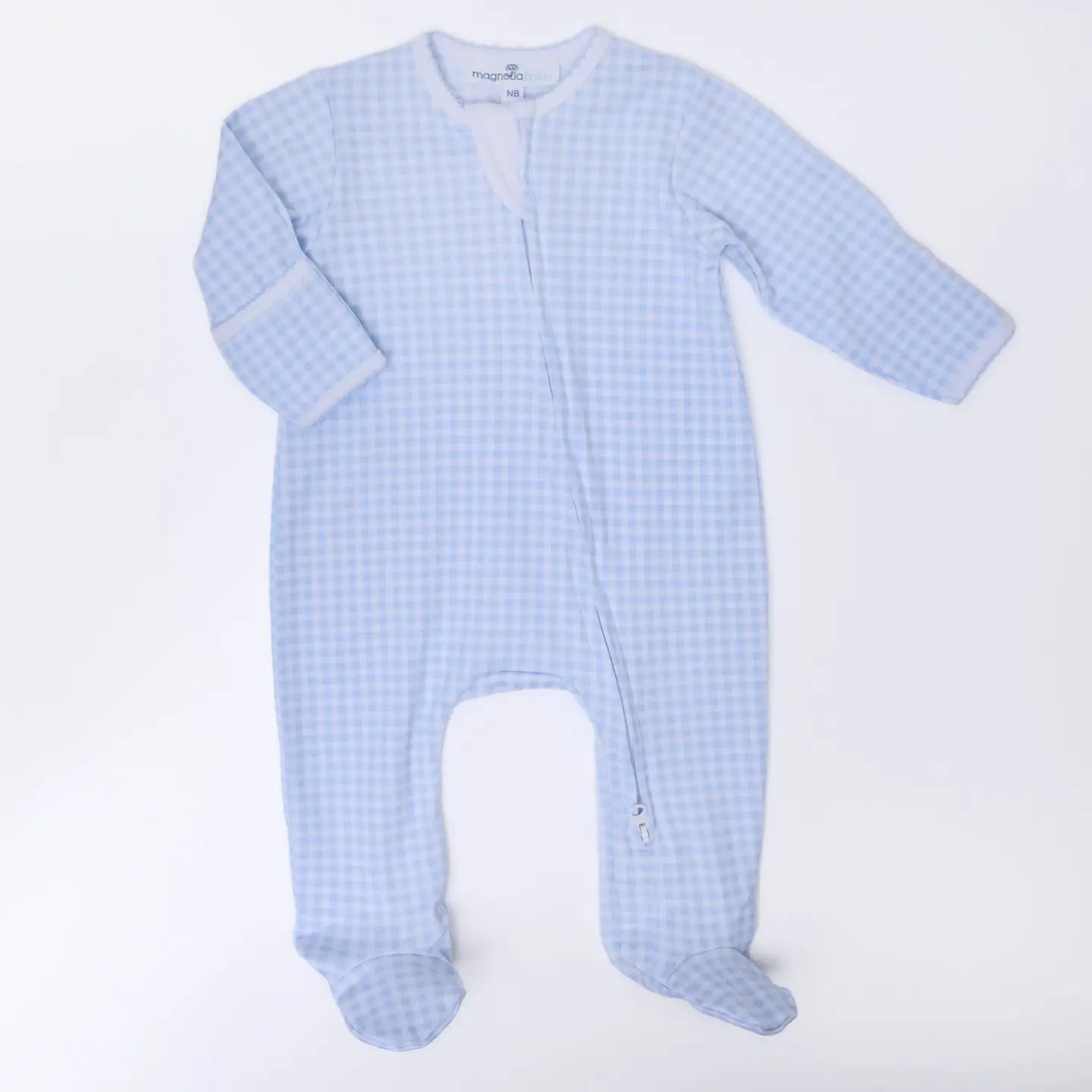 MINI CHECKS ZIP FOOTIE LT BLUE