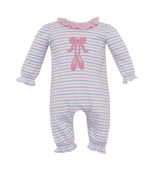 BALLET PINK AND BLUE STRIPE ROMPER