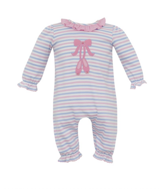 BALLET PINK AND BLUE STRIPE ROMPER