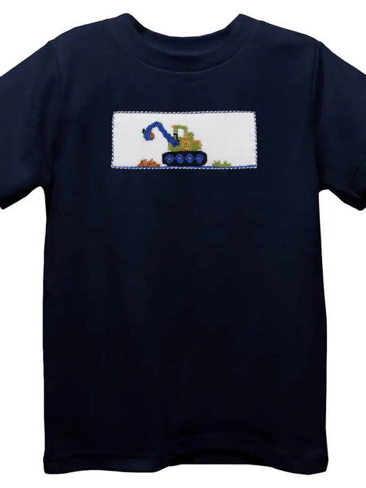 Excavator Smocked Set S/S Navy Blue