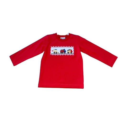 Red Construction Smocked L/S Shirt