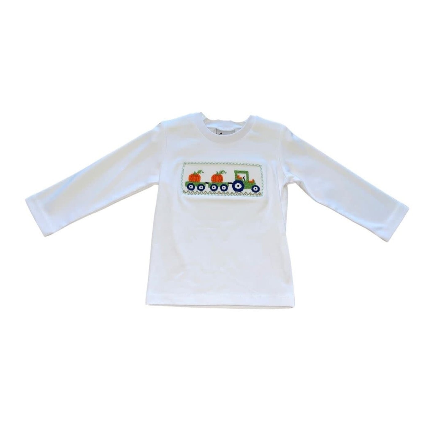 White Smocked Tractor Shirt w/Pumpkins